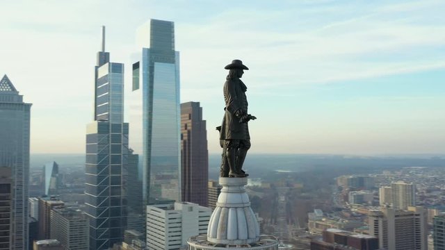 William Penn Statue aerial drone footage