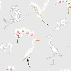 Seamless pattern, background with tropical birds