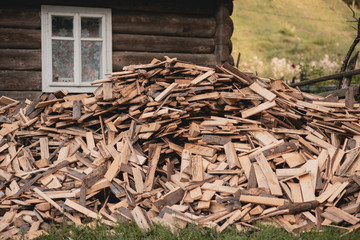 dry chopped firewood in rural place mountain