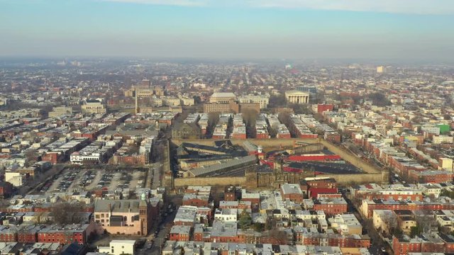 Aerial drone video Eastern State Penitentiary Philadelphia PA USA