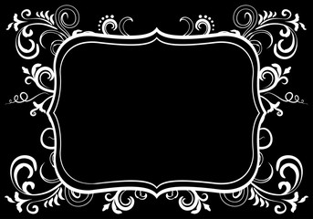 Ornamental doodle floral black and white frame
