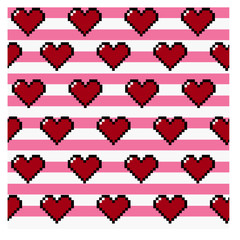 Pixel Valentine Hearts on Stripe Background Seamless Repeating Vector Pattern