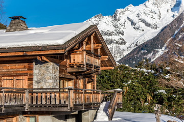 Traditional alpine mountain chalet with joinery details with scenic view