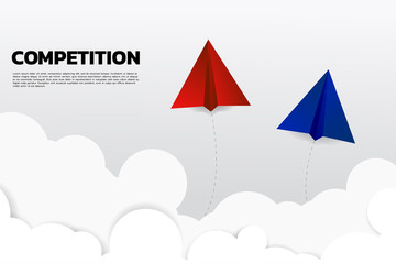 competition of blue and red origami paper airplane. Concept of Business competition and battle.