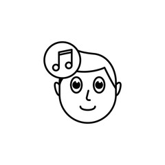 human face character mind in music note icon