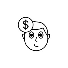 human face character mind in dollar icon