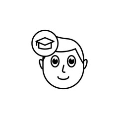 human face character mind in graduation cap icon