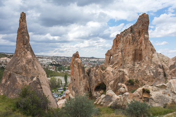 Fototapeta na wymiar Fairy chimneys in Nevsehir, Goreme, Cappadocia Turkey.
