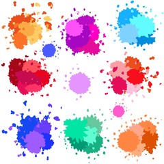 Paint, blots, splashes, drops, isolated watercolor stains in vector 
