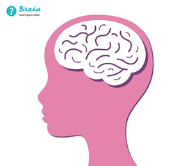 Woman head with brain, vector illustration.
