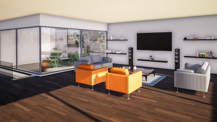 3D render of living room