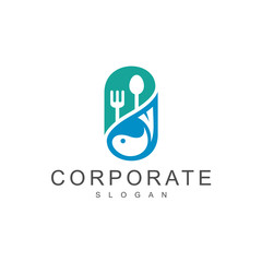 Pill Logo With Spoon, Fork And Fish, Fish Vitamin Logo, Seafood Logo