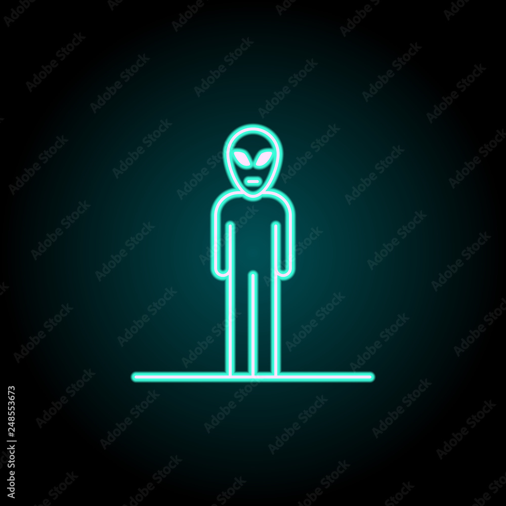 Poster alien icon. elements of conceptual figures in neon style icons. simple icon for websites, web design