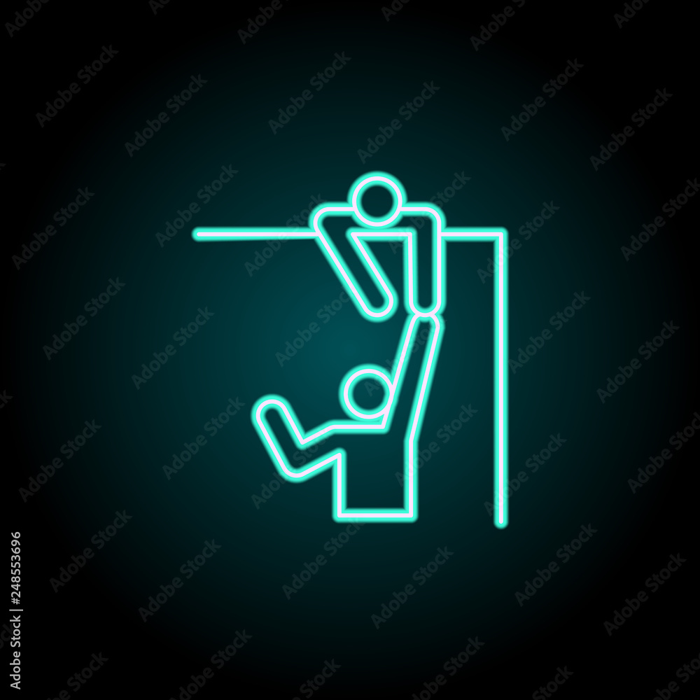 Poster helping hand teamwork icon. elements of conceptual figures in neon style icons. simple icon for webs