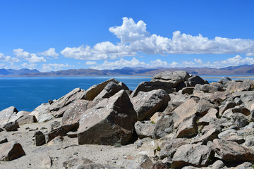 China. Great lakes of Tibet. Lake Teri Tashi Namtso in sunny summer day