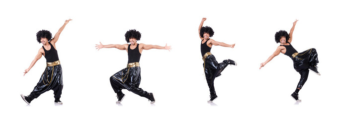 Dancer in afro wig isolated on white