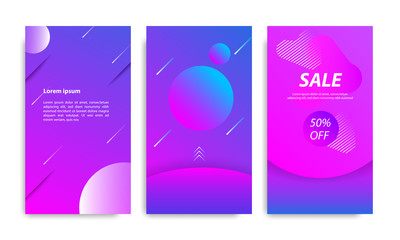 Vertical modern wave fluid background template with gradient blue, pink, purple twilight for sale promotional. Suitable for social media stories, story, internet web banner, flyer,poster and brochure