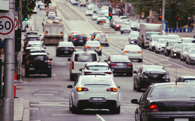 Traffic jam cars on city street - 248557086
