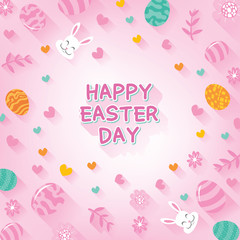 happy easter day background with easter flat icons illustration