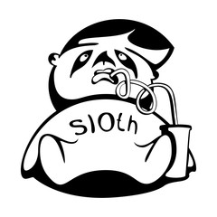 lazy man. sloth. hand drawn vector monochrome outline cartoon character illustration with white background