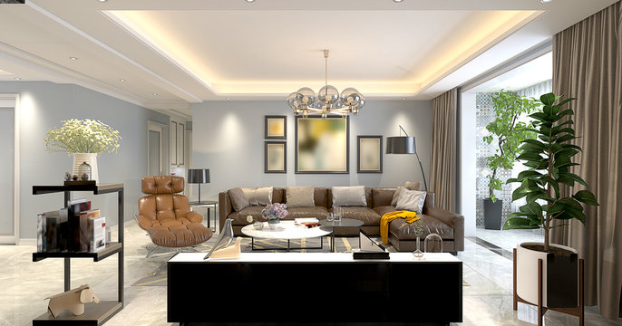 3d render home living room