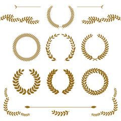 Fototapeta Set of gold award laurel wreaths and branches on white background, vector illustration obraz