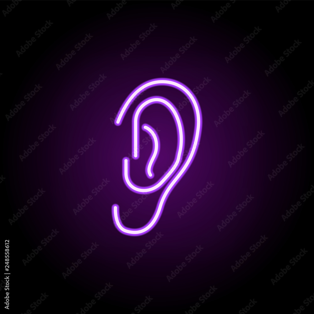 Poster human ear icon. elements of web in neon style icons. simple icon for websites, web design, mobile ap
