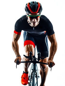 triathlete triathlon Cyclist cycling  in studio silhouette shadow  isolated  on white background