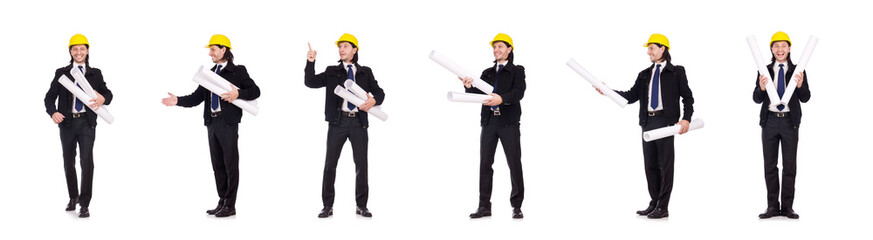 Young construction architect isolated on the white