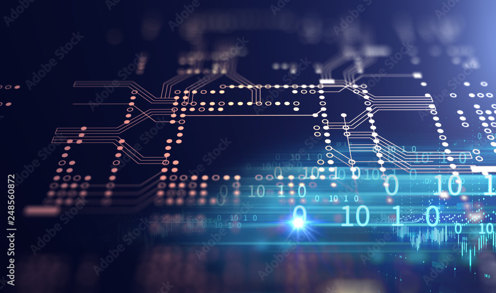 Poster 3d rendering of futuristic blue circuit board