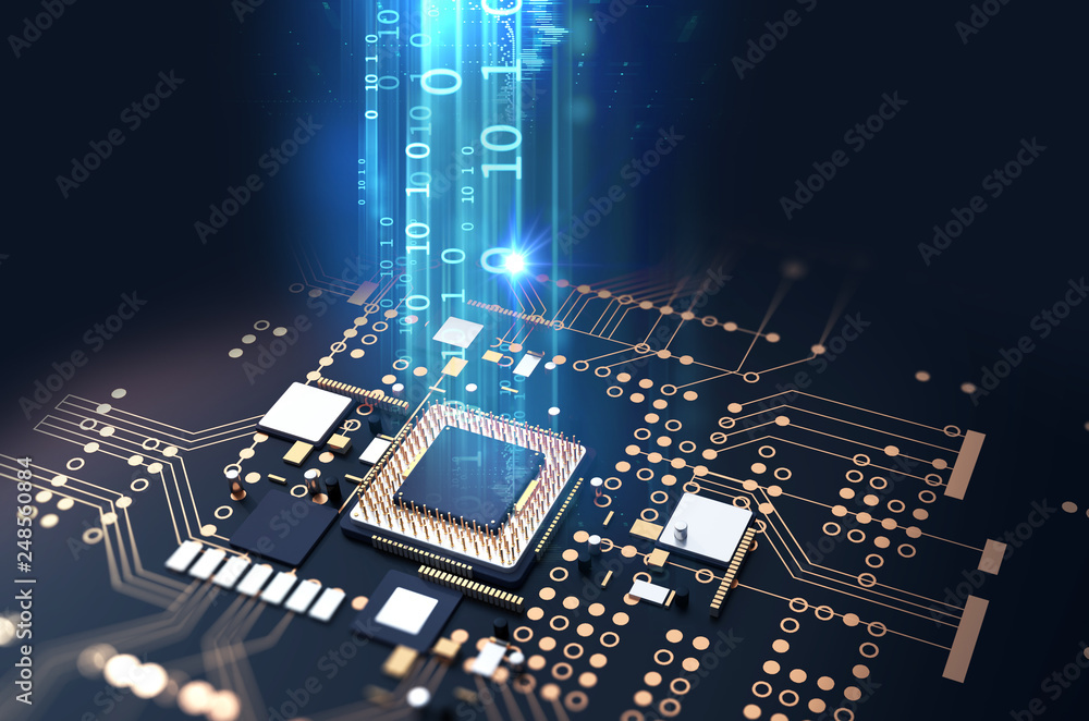 Poster 3d rendering of futuristic blue circuit board