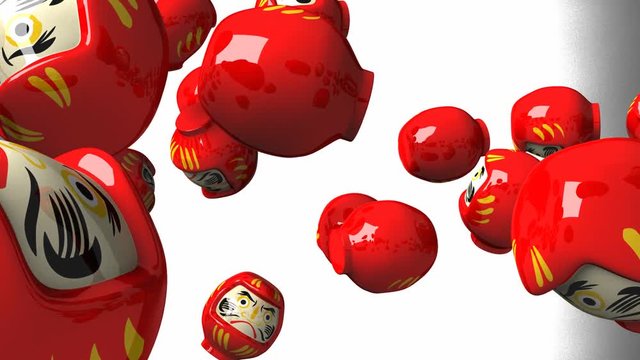 Red daruma dolls on white background.Loop able 3D render Animation.