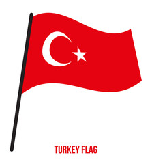 Turkey Flag Waving Vector Illustration on White Background. Turkey National Flag.