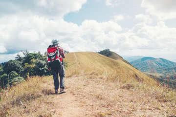 Fototapeta na wymiar Tourist and Traveler Man with backpack the mountain Chiangmai Thailand