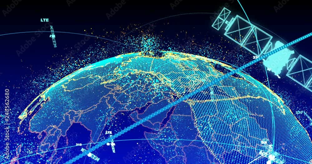 Poster abstract globe with particles and plexus structure. digital technology planet with continent forming