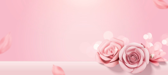 Fototapeta na wymiar Romantic baby pink paper roses