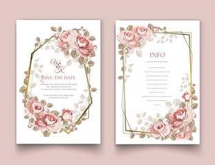 Set of pink rose invitation cards.