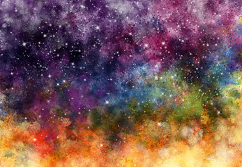 Star field in galaxy space with nebula, abstract watercolor digital art painting for texture...