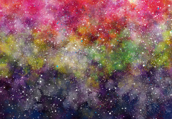 Star field in galaxy space with nebula, abstract watercolor digital art painting for texture background