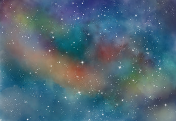 Star field in galaxy space with nebula, abstract watercolor digital art painting for texture...