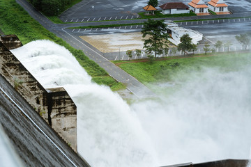 Water spilling over the dam