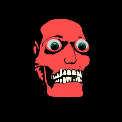 Painted skull with eyes. A scary human face on a black background.