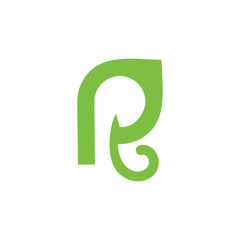 letter p r curves green leaf logo