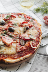 Top view of delicious italian pizza 