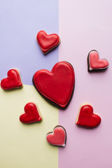 Cookies in heart shape with red glaze