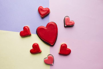 Cookies in heart shape with red glaze