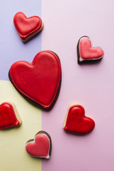 Cookies in heart shape with red glaze