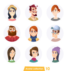 Cheerful people avatar collection. User faces. Trendy modern style. Flat Cartoon Character design