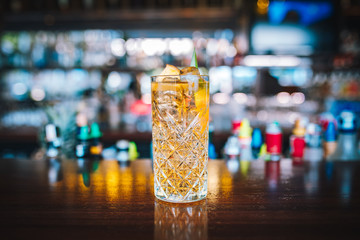 Yellow Alcoholic Cocktail Drink on the Bar Desk