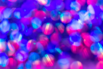 Rainbow blue glitter festive background with bokeh lights. Celebration concept for Holidays and anniversary.